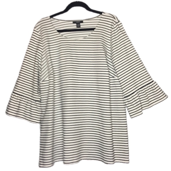 Alfani Tops - Plus Size 2X White Black Striped Bell Sleeve Top